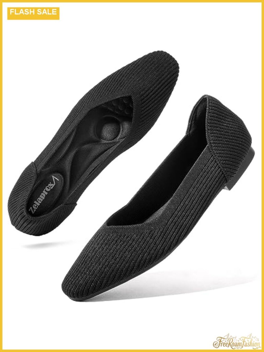 Women's Knit Flats Memory Foam Slip-On Pointed Toe Work Shoes